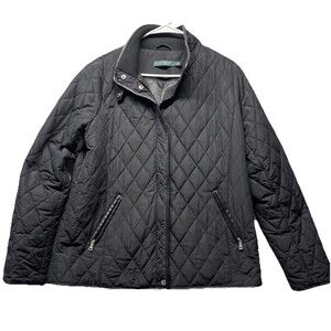 Lauren Ralph Lauren Women’s Large Black Quilted Jacket Faux Leather Trim